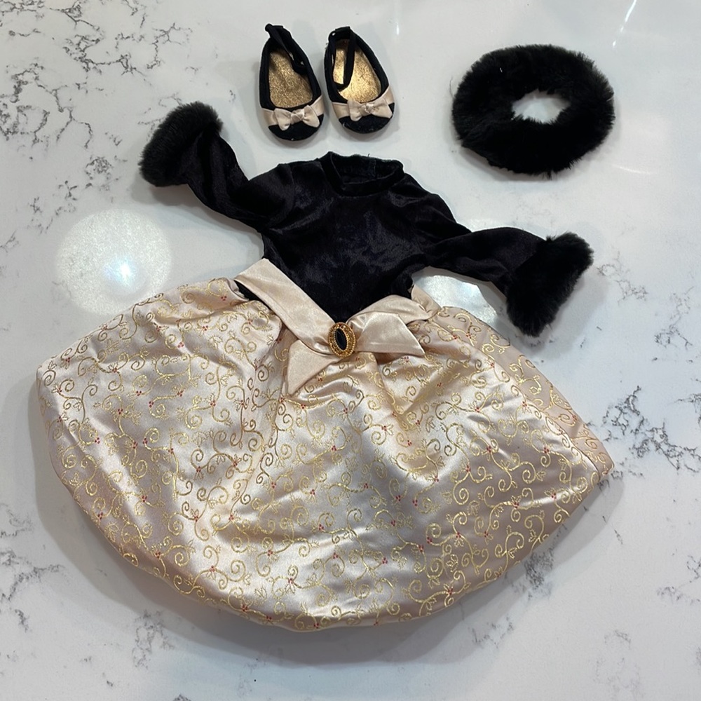 VINTAGE American Girl Doll Gold Embroidered & Black Velvet Dress RETIRED
